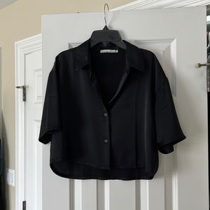 Abercrombie Short Sleeve Boxy Satin Button Up Shirt